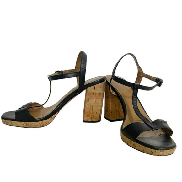 Coach Size 8 Block Cork Heel Open Toe Strappy Black - Picture 7 of 12